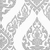 ลายเทพพนมสีเทา พื้นขาว